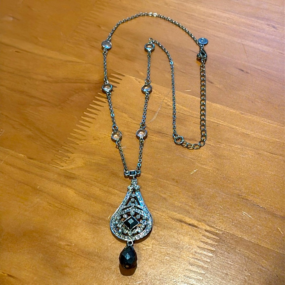 Vicky Jousan faux diamond chip pendant silver tone necklace.